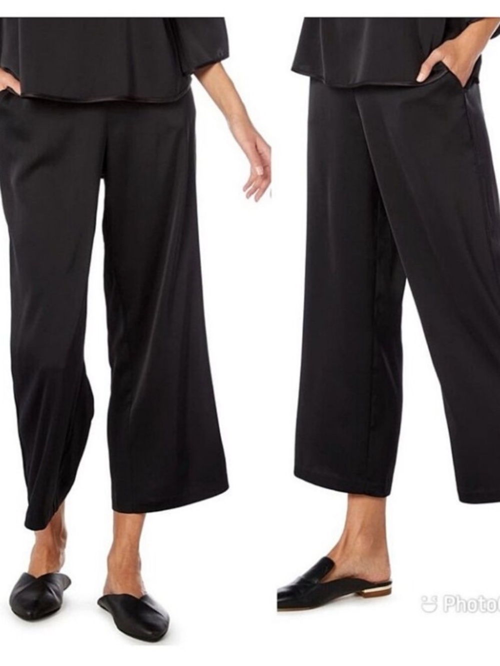 NWT MICHAEL STARS Satin wide leg crop black fancy pants size medium
